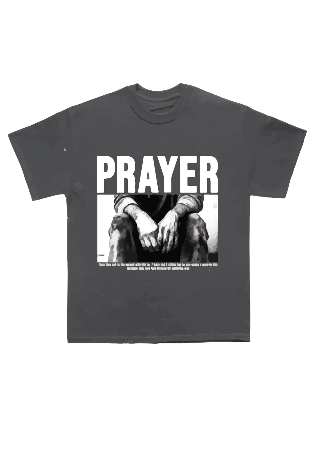 faded black christian t shirt says prayer and has extract from the book of job street wear made in australia